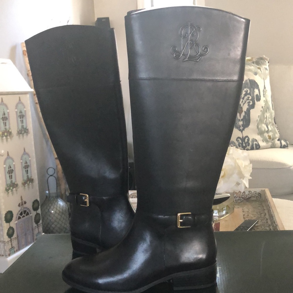 Ralph Lauren Black Leather Knee-High Riding Boots